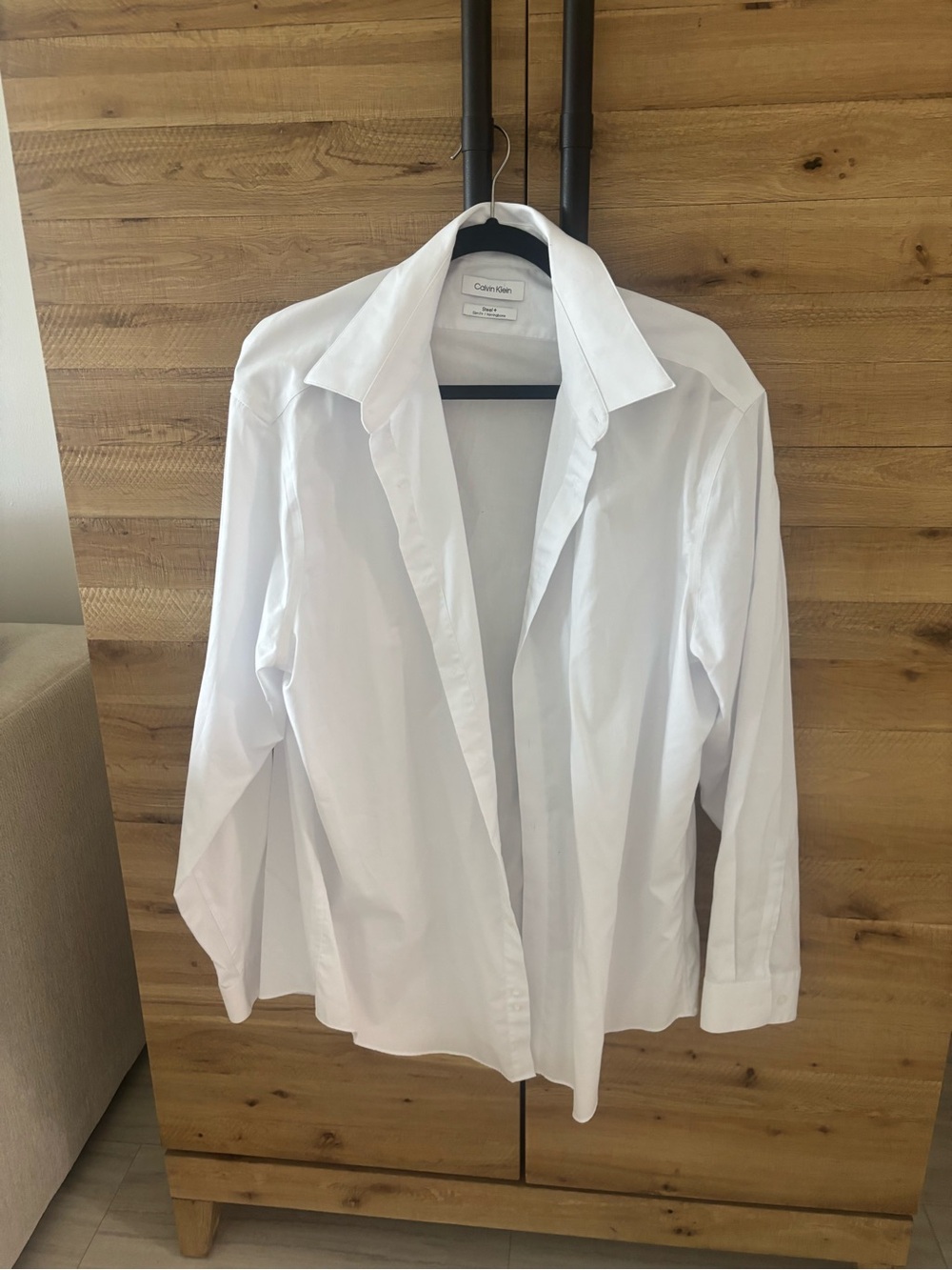 Calvin Klein Steel+ Herringbone White Slim Fit Dress Shirt 2XL 18 34/35